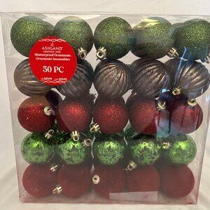 Shatterproof Ornaments - 50 Pieces - Red, Green & Bronze - NEW